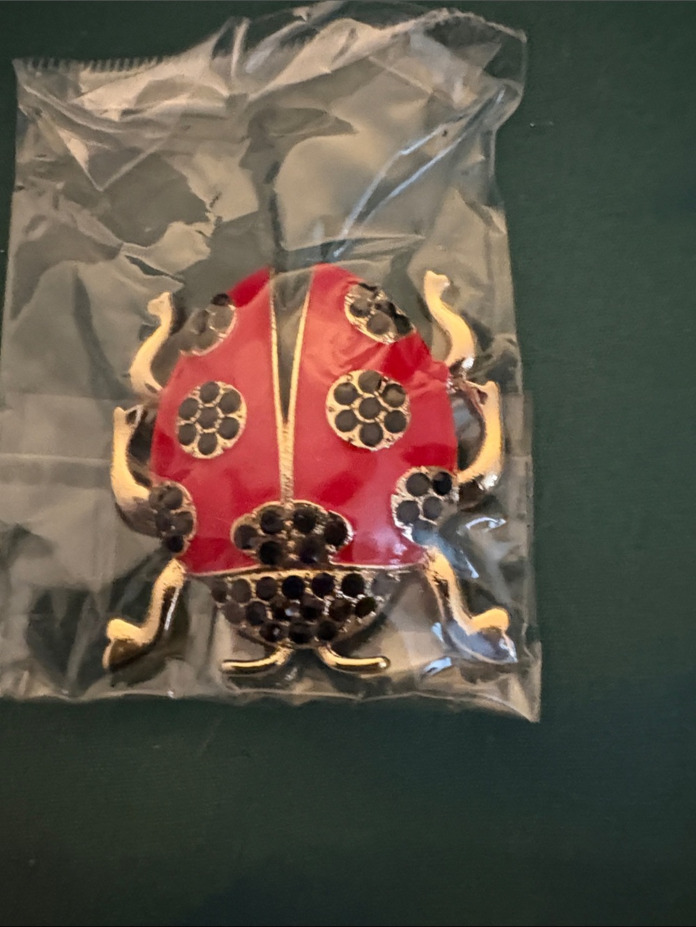 Red Ladybug Brooch Pin with Black Accents